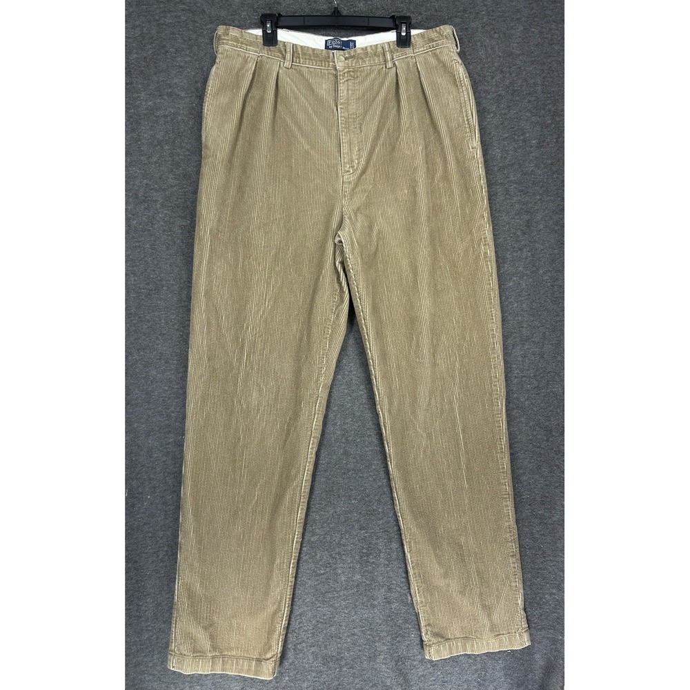VTG Polo Ralph Lauren Pants Mens 40x38 Tan Brown Andrew corduroy pleated